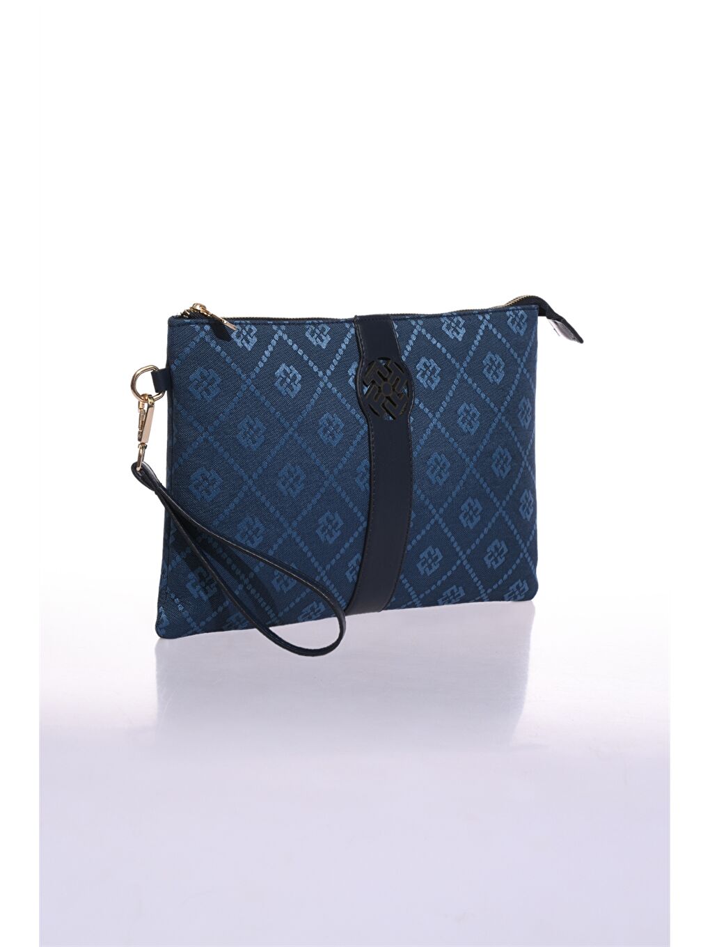 Mavi Deri Görünümlü Desenli Kadın Portföy Çantası-1