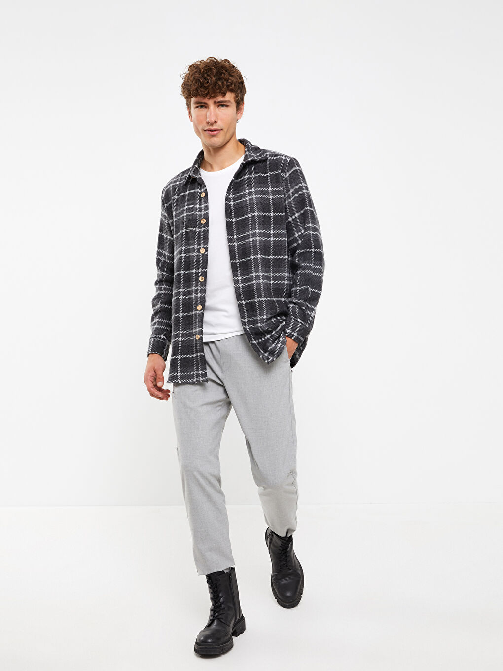 LCW ECO Regular Fit Long Sleeve Plaid Men's Flannel Shirt -W2JA34Z8-LML