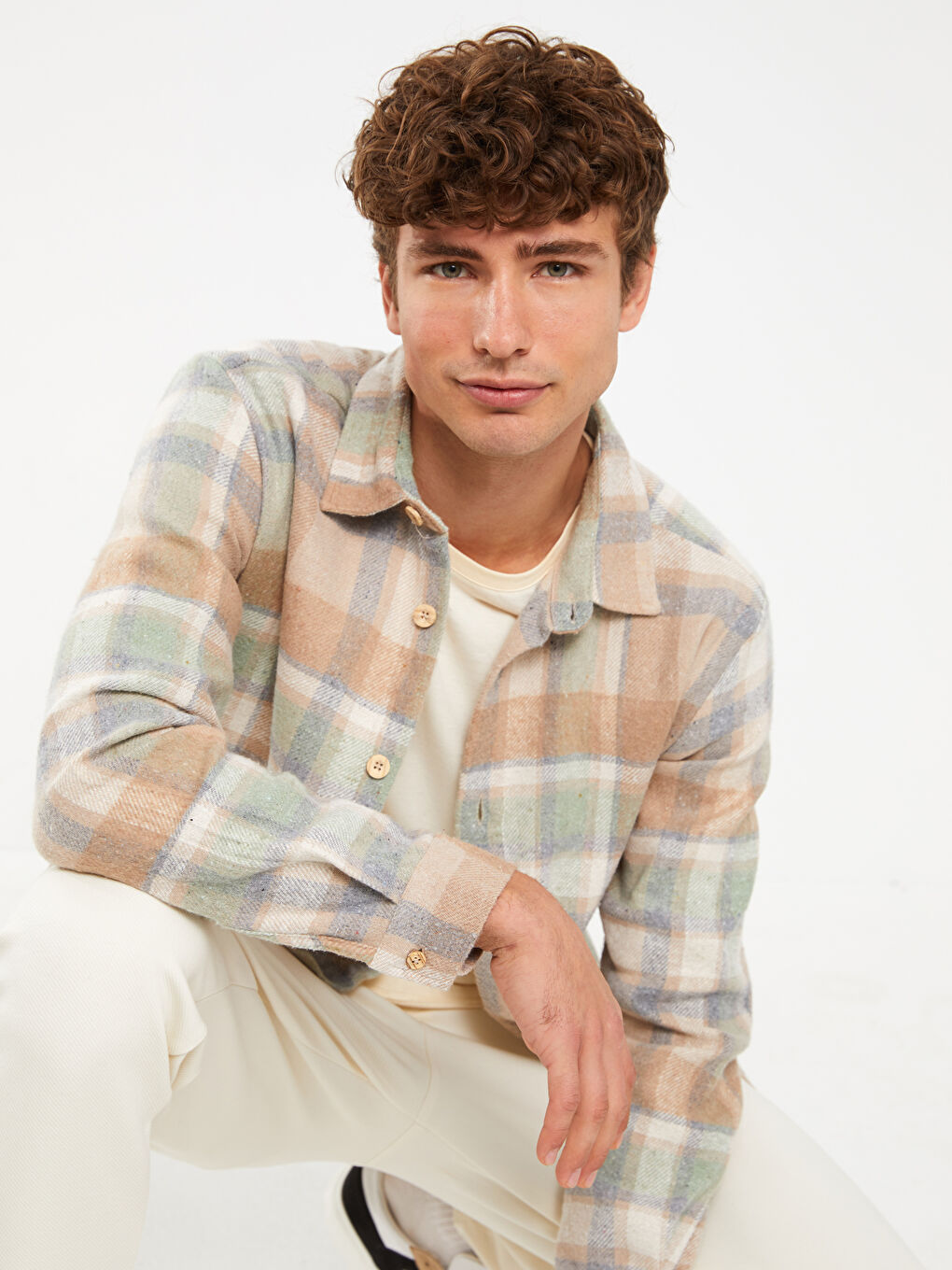 Kahverengi Regular Fit Uzun Kollu Ekose Erkek Oduncu Gömlek