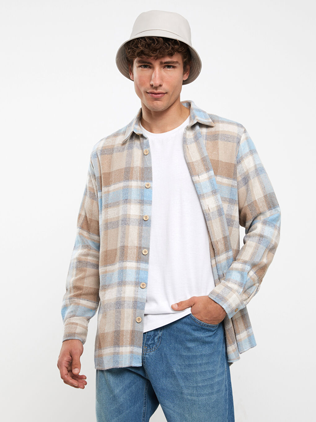 LCW ECO Regular Fit Long Sleeve Plaid Men's Flannel Shirt -W2JA35Z8-LLM