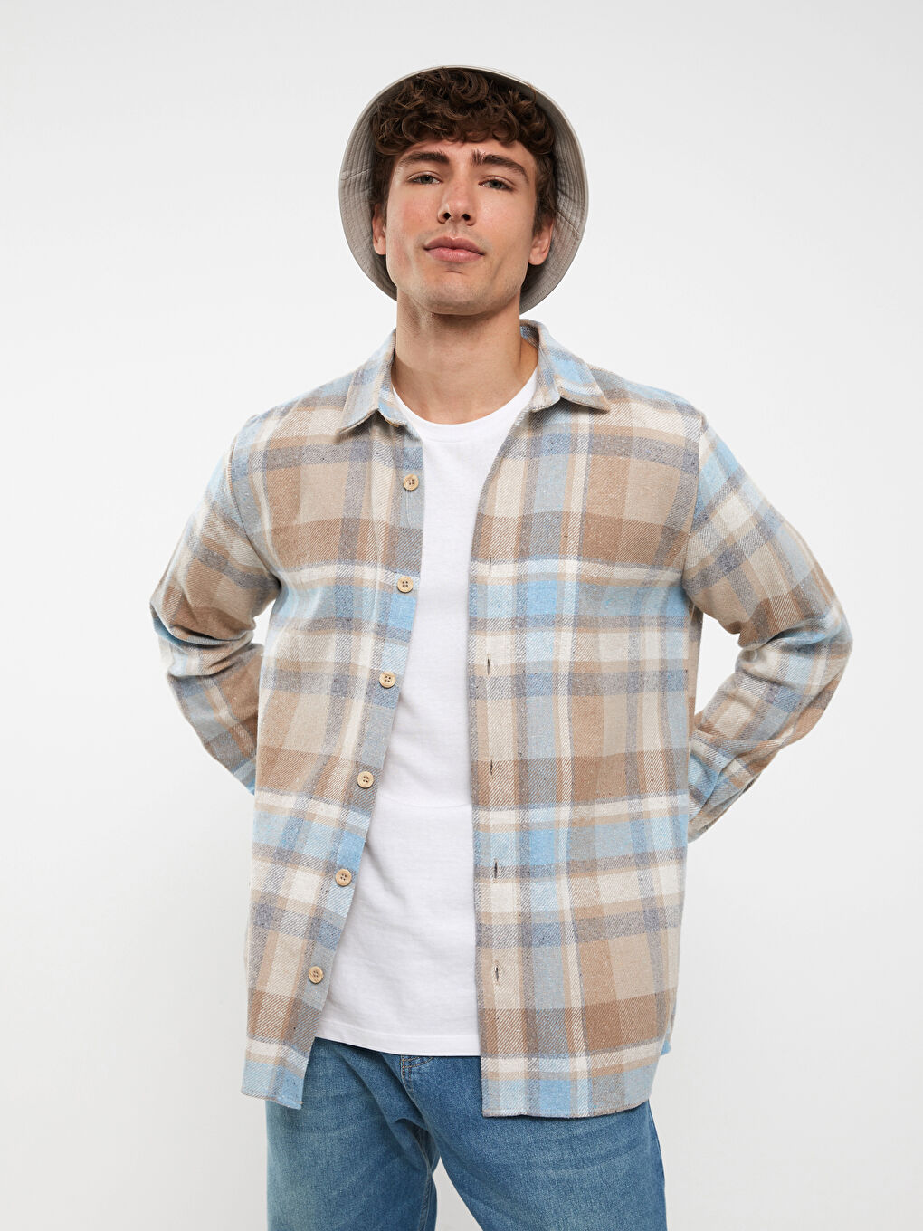 LCW ECO Regular Fit Long Sleeve Plaid Men's Flannel Shirt -W2JA35Z8-LLM