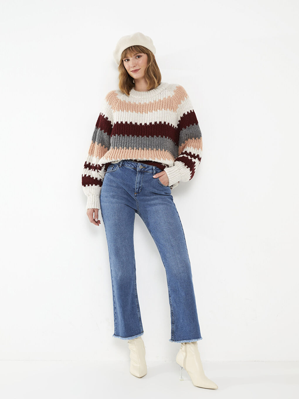 İndigo Kadın Normal Bel Mars Flare Düz Jean Pantolon-1