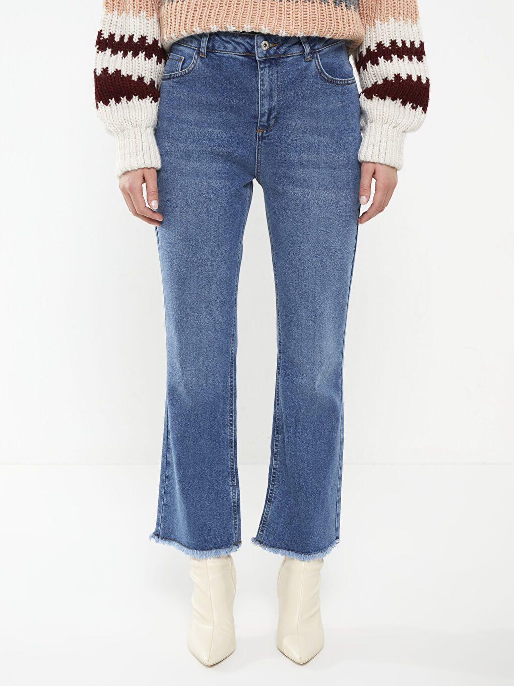 İndigo Kadın Normal Bel Mars Flare Düz Jean Pantolon-2