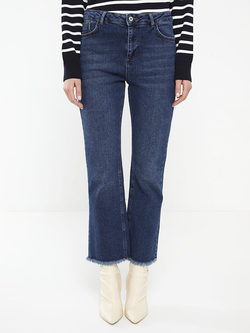 İndigo Kadın Normal Bel Mars Flare Düz Jean Pantolon-2