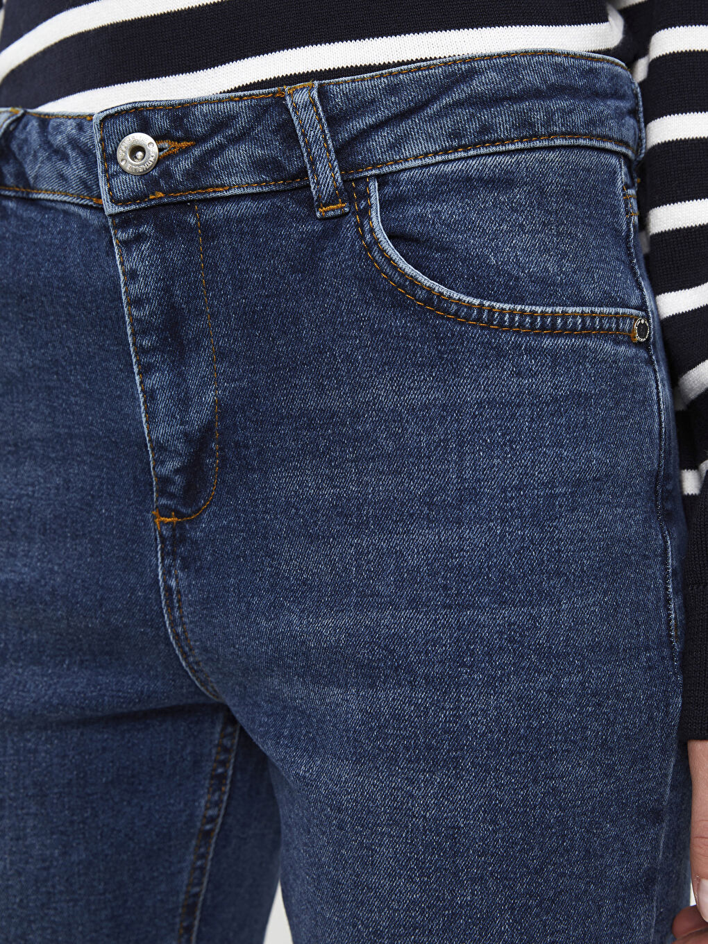 İndigo Kadın Normal Bel Mars Flare Düz Jean Pantolon-3