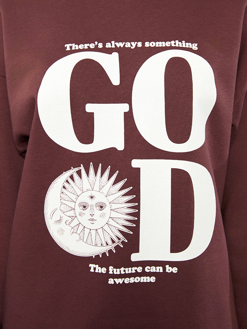 Kahverengi Bisiklet Yaka Baskılı Kadın Kalın Sweatshirt-3