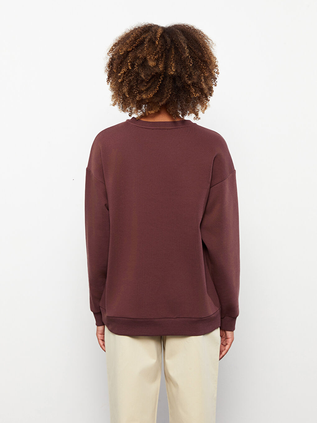 Kahverengi Bisiklet Yaka Baskılı Kadın Kalın Sweatshirt-4