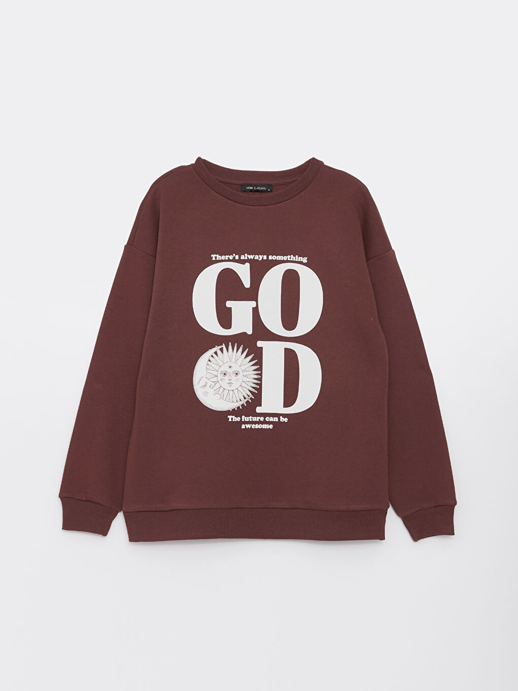 Kahverengi Bisiklet Yaka Baskılı Kadın Kalın Sweatshirt-5