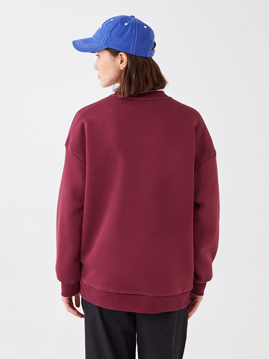 LCW Vision Bordo Bisiklet Yaka Düz Kadın Kalın Sweatshirt - 4