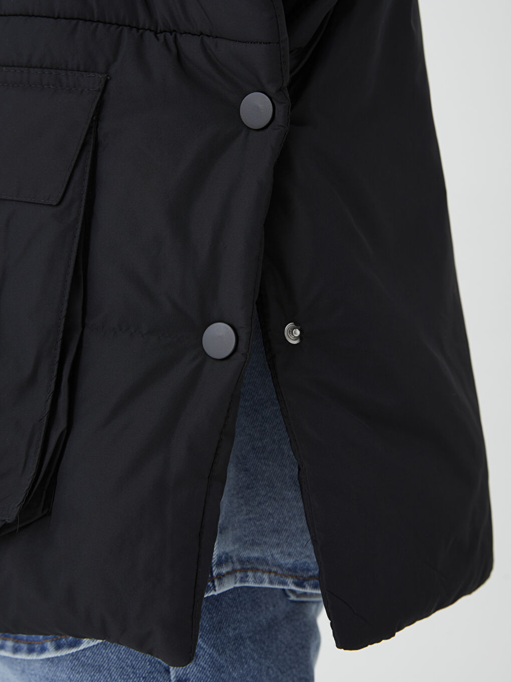 Siyah Kadın Dik Yaka Düz Panço-6