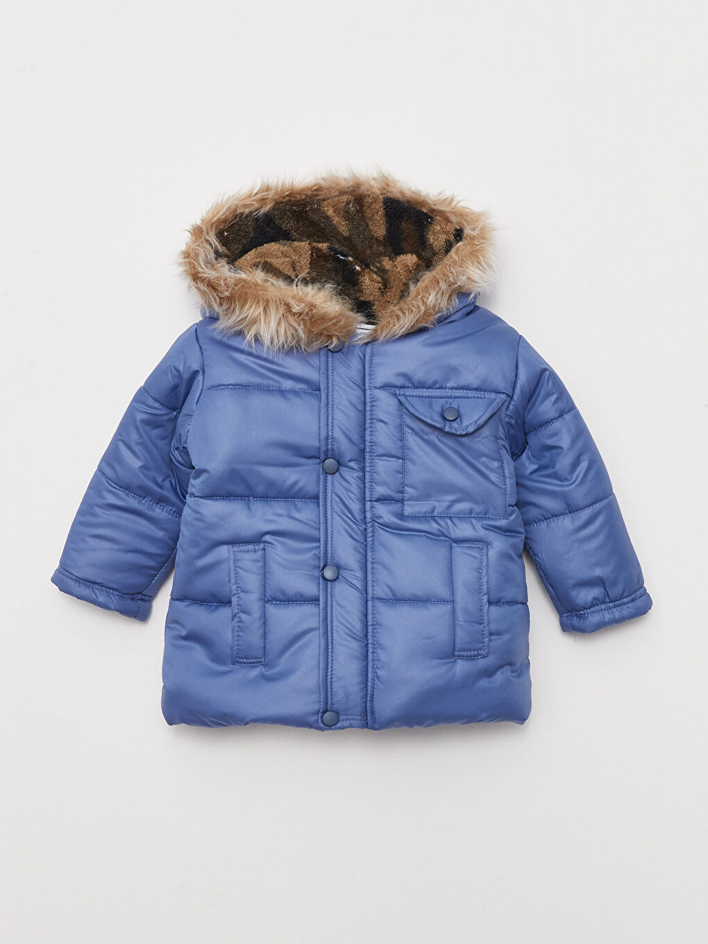 İndigo Kapüşonlu Uzun Kollu Erkek Bebek Şişme Mont ve Salopet Takım-1