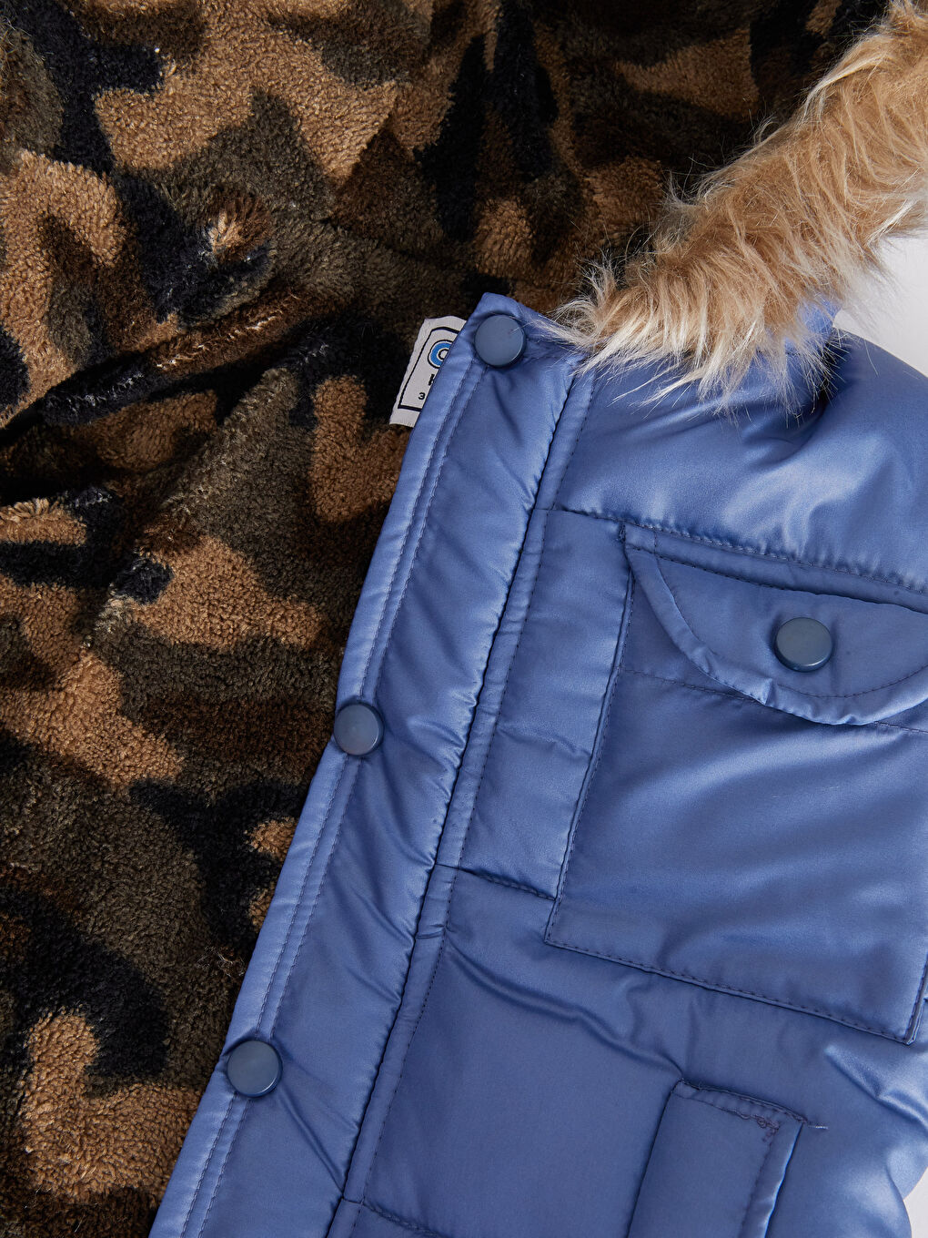 İndigo Kapüşonlu Uzun Kollu Erkek Bebek Şişme Mont ve Salopet Takım-5