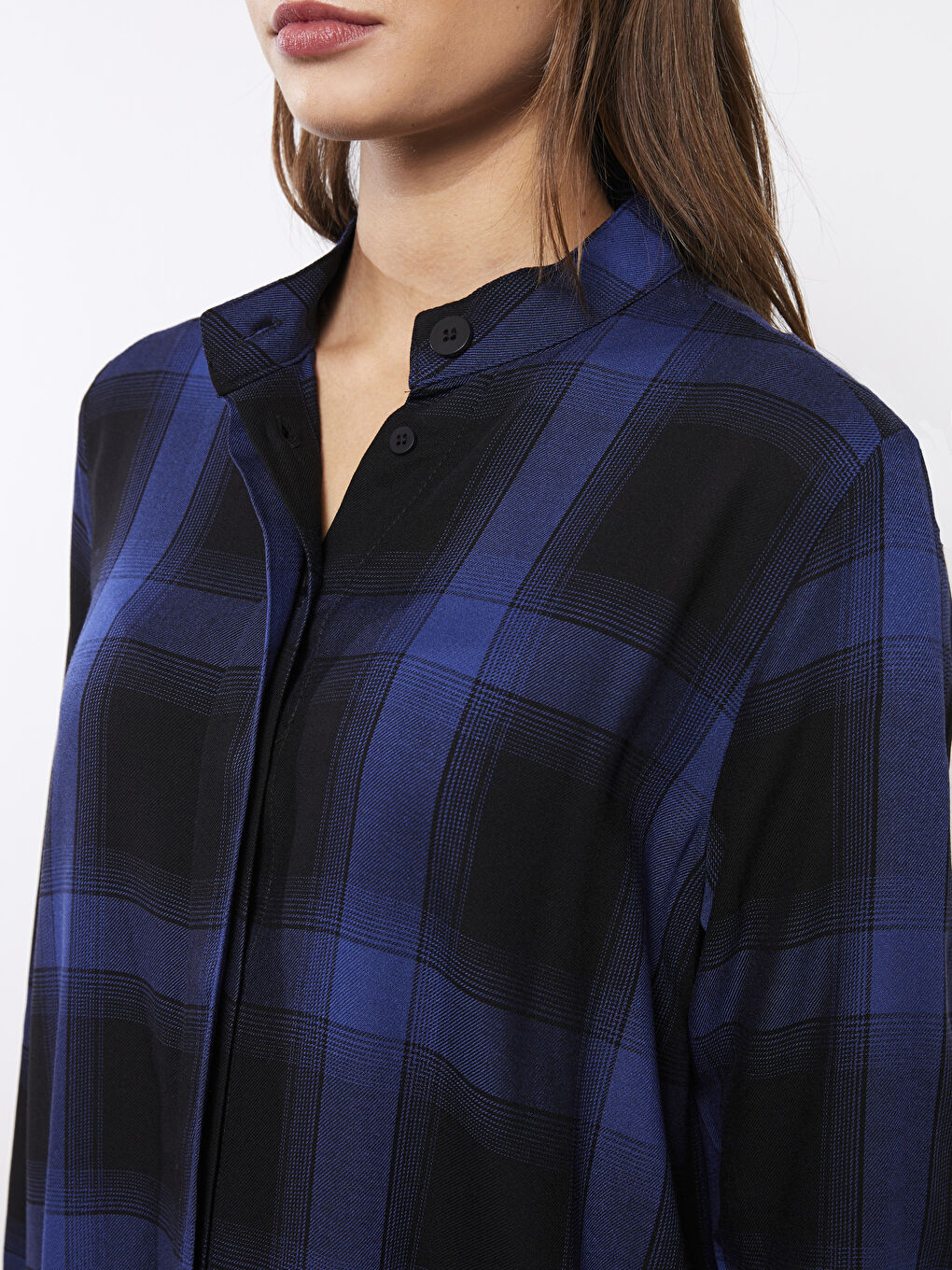 Siyah Hakim Yaka Ekose Uzun Kollu Kadın Tunik-2