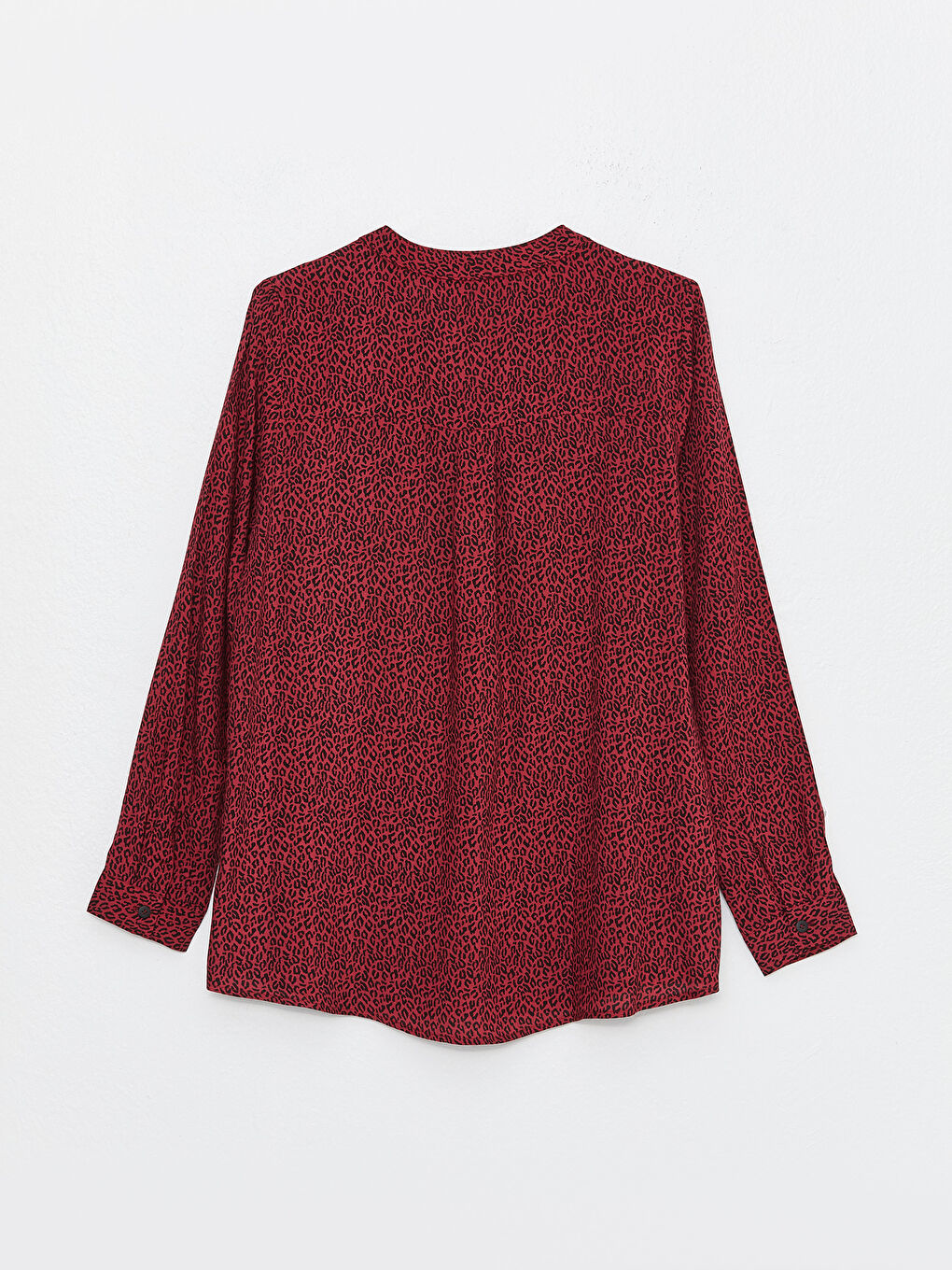 Kırmızı Kaçık Yaka Desenli Uzun Kollu Kadın Bluz-6