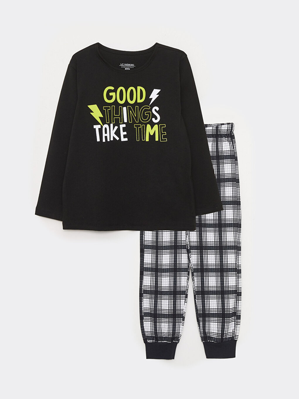 Crew Neck Printed Long Sleeve Boys' Pyjama Set