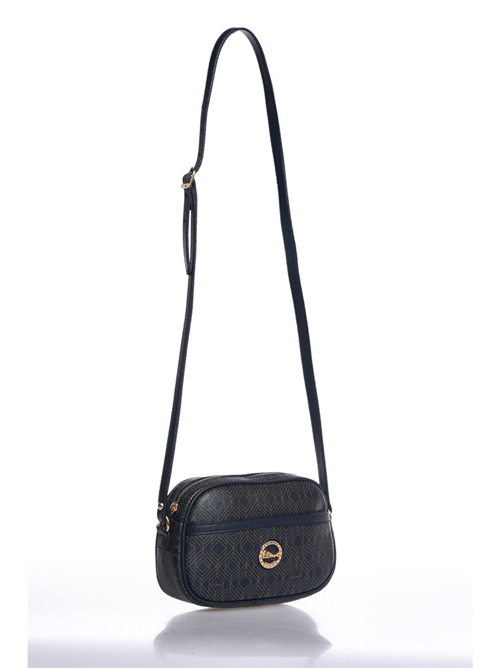 Lacivert Deri Görünümlü Desenli Kadın Çapraz Çanta-1