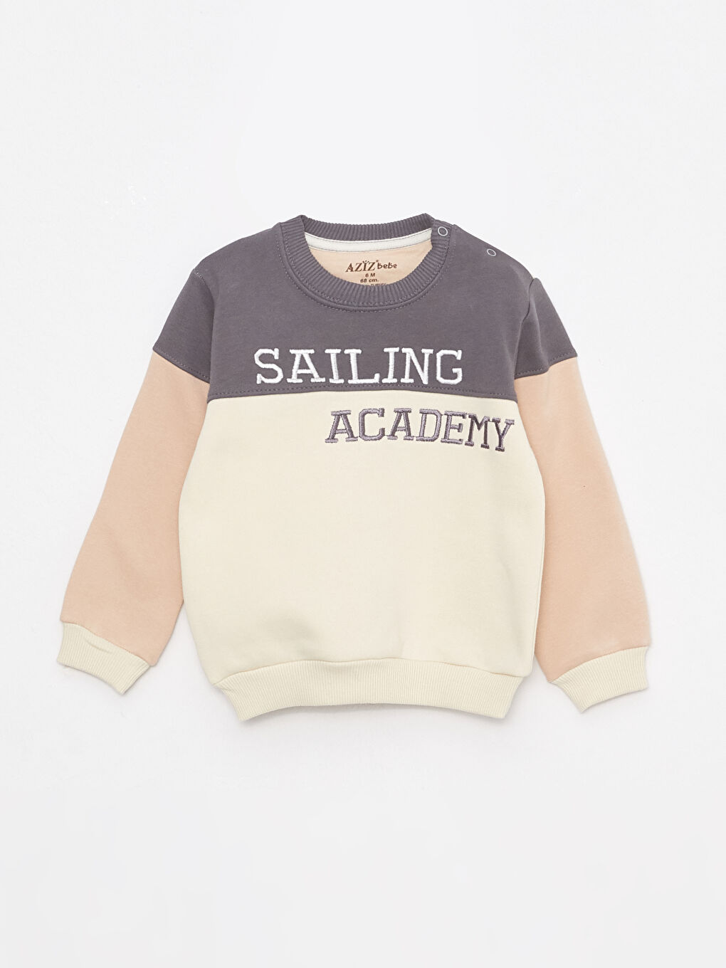 Bej Bisiklet Yaka Uzun Kollu Nakış Detaylı Erkek Bebek Sweatshirt ve Eşofman Alt 2'li Takım-1