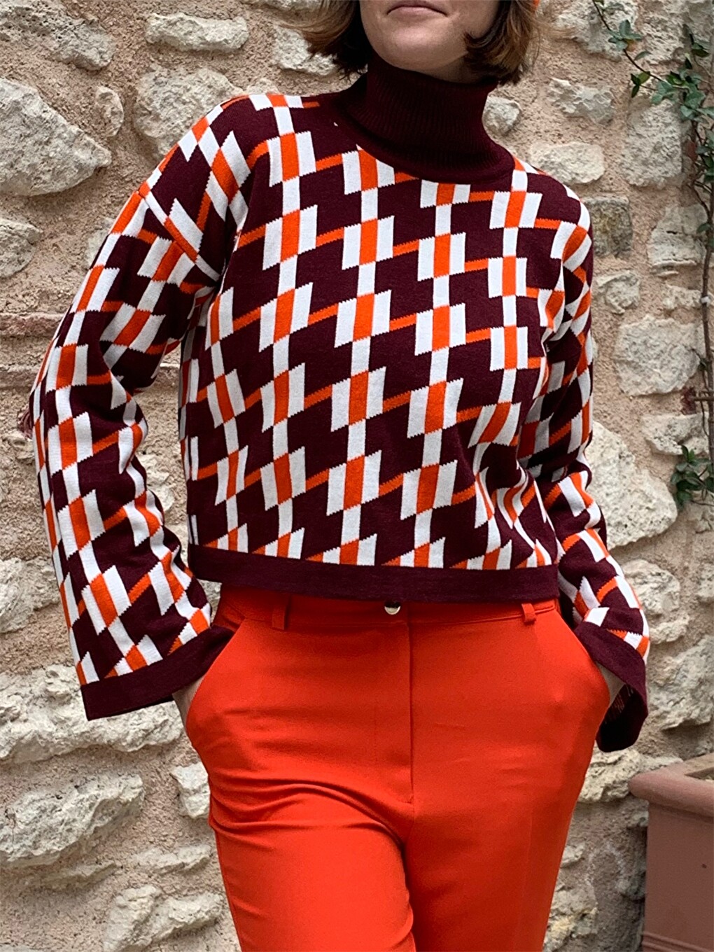 3x2 Turtleneck Patterned Long Sleeve Women's Tricot Sweater