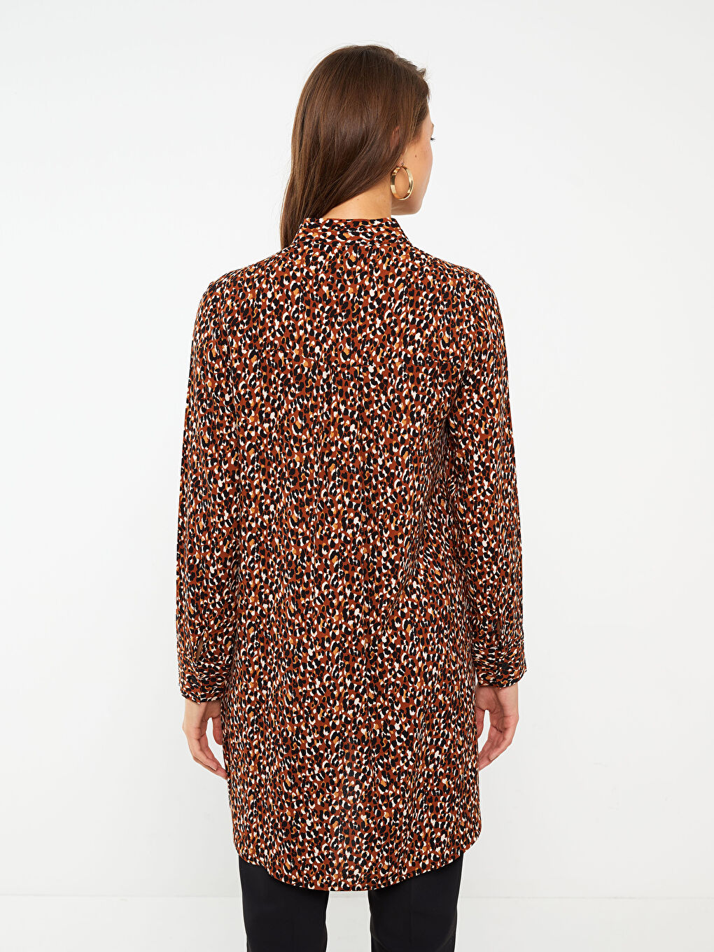 Grandad Collar Patterned Long Sleeve Women's Tunic-4