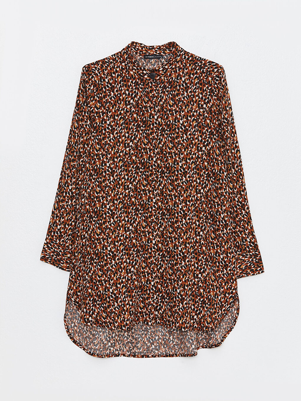 Grandad Collar Patterned Long Sleeve Women's Tunic-5