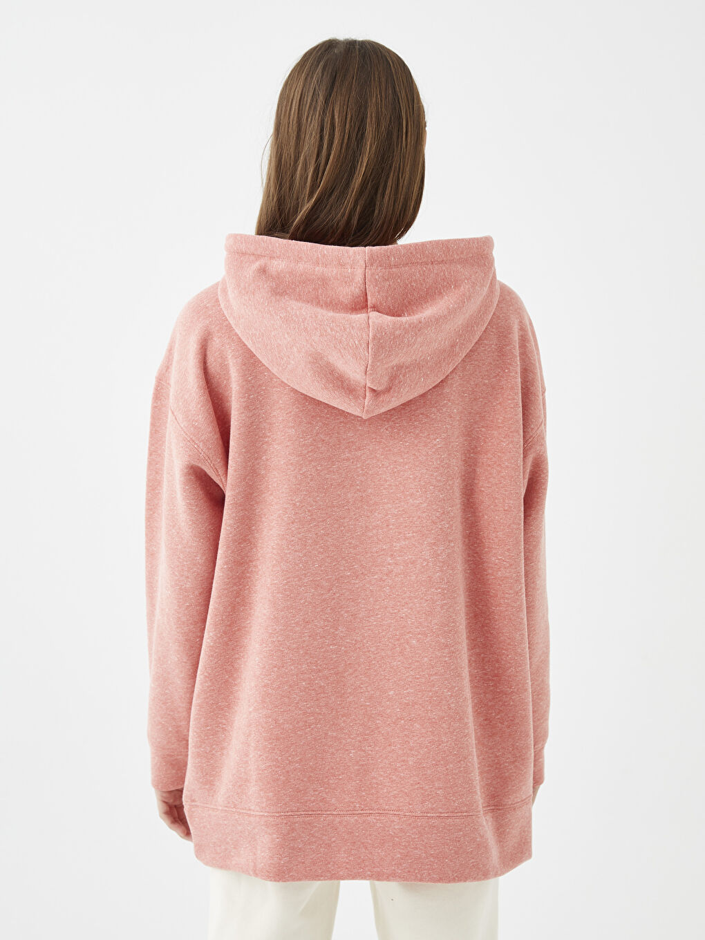 Turuncu Kapüşonlu Düz Uzun Kollu Oversize Kadın Sweatshirt-4