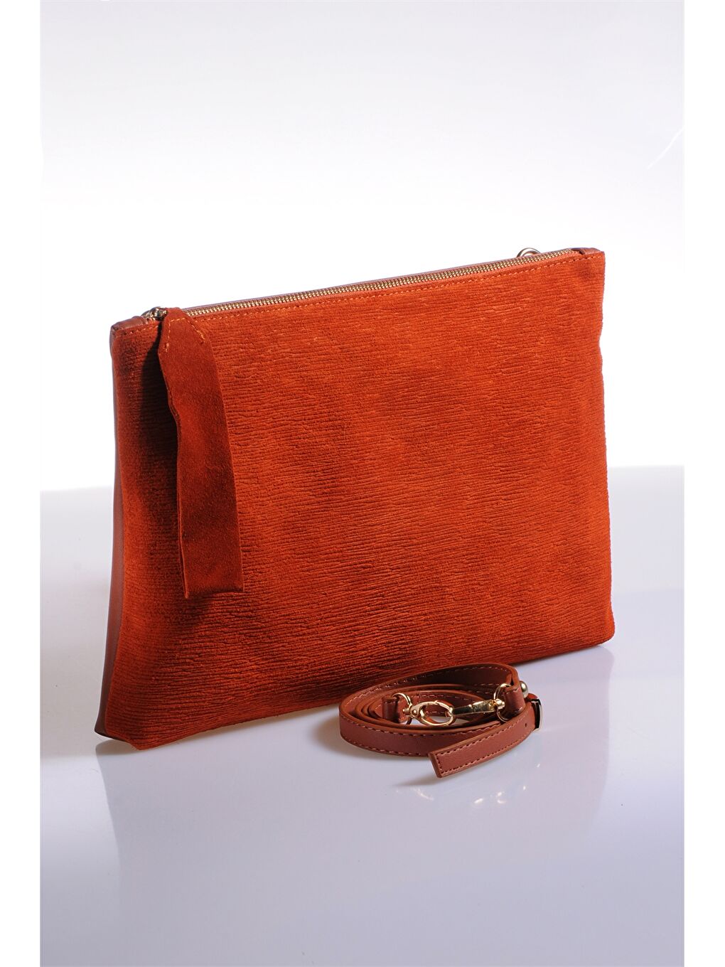 Turuncu Deri Görünümlü Kadın Portföy Çanta-1