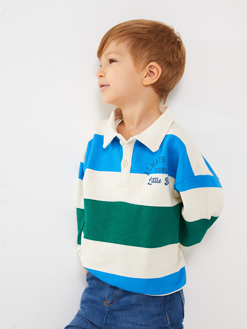 Polo Neck Long Sleeve Striped Baby Boy Sweatshirt -W2JC04Z1-LRA