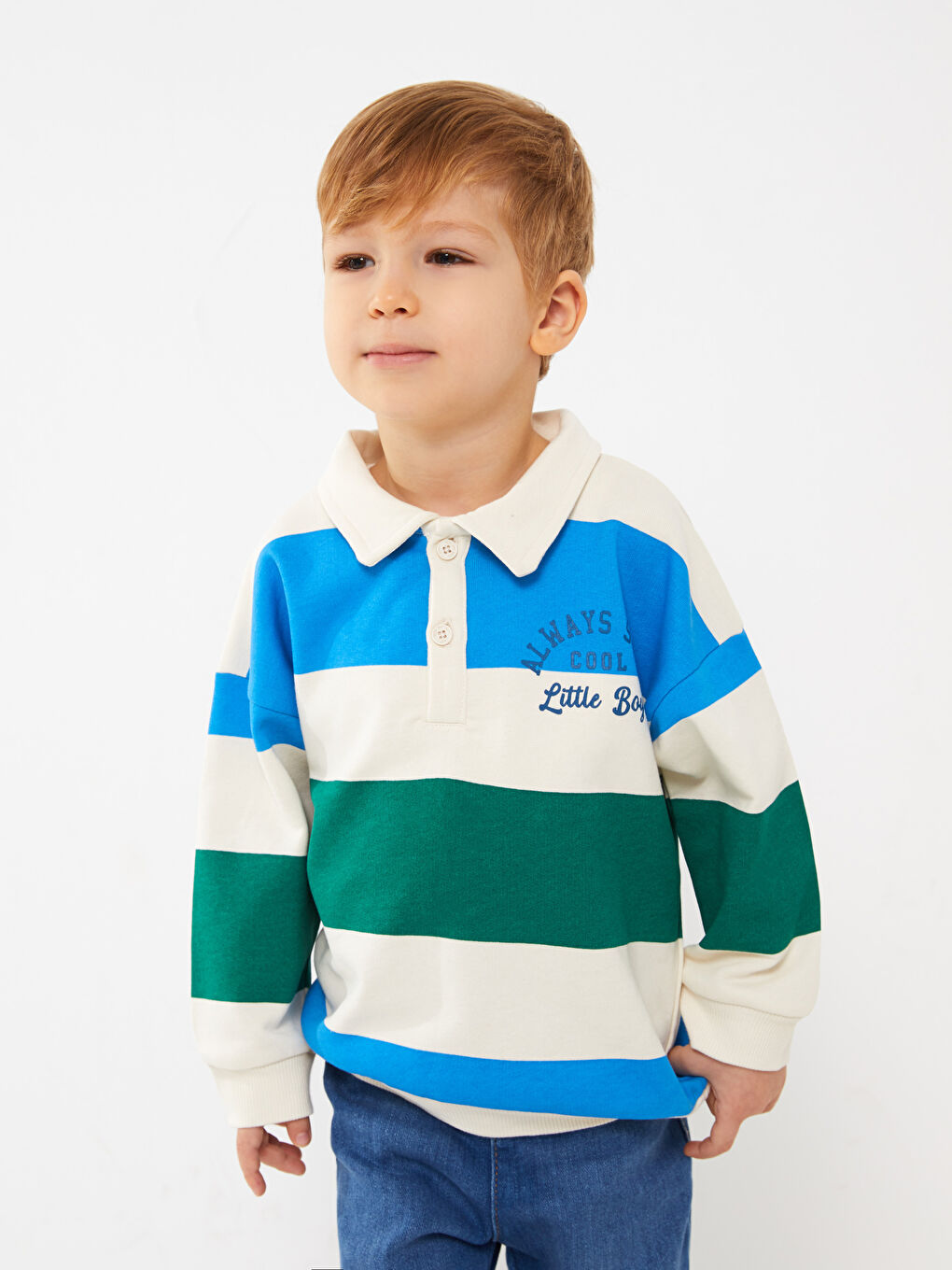 Polo Neck Long Sleeve Striped Baby Boy Sweatshirt -W2JC04Z1-LRA