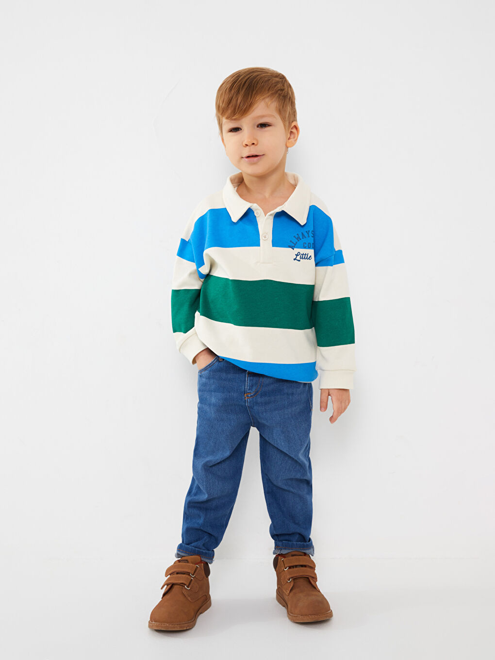 Polo Neck Long Sleeve Striped Baby Boy Sweatshirt -W2JC04Z1-LRA