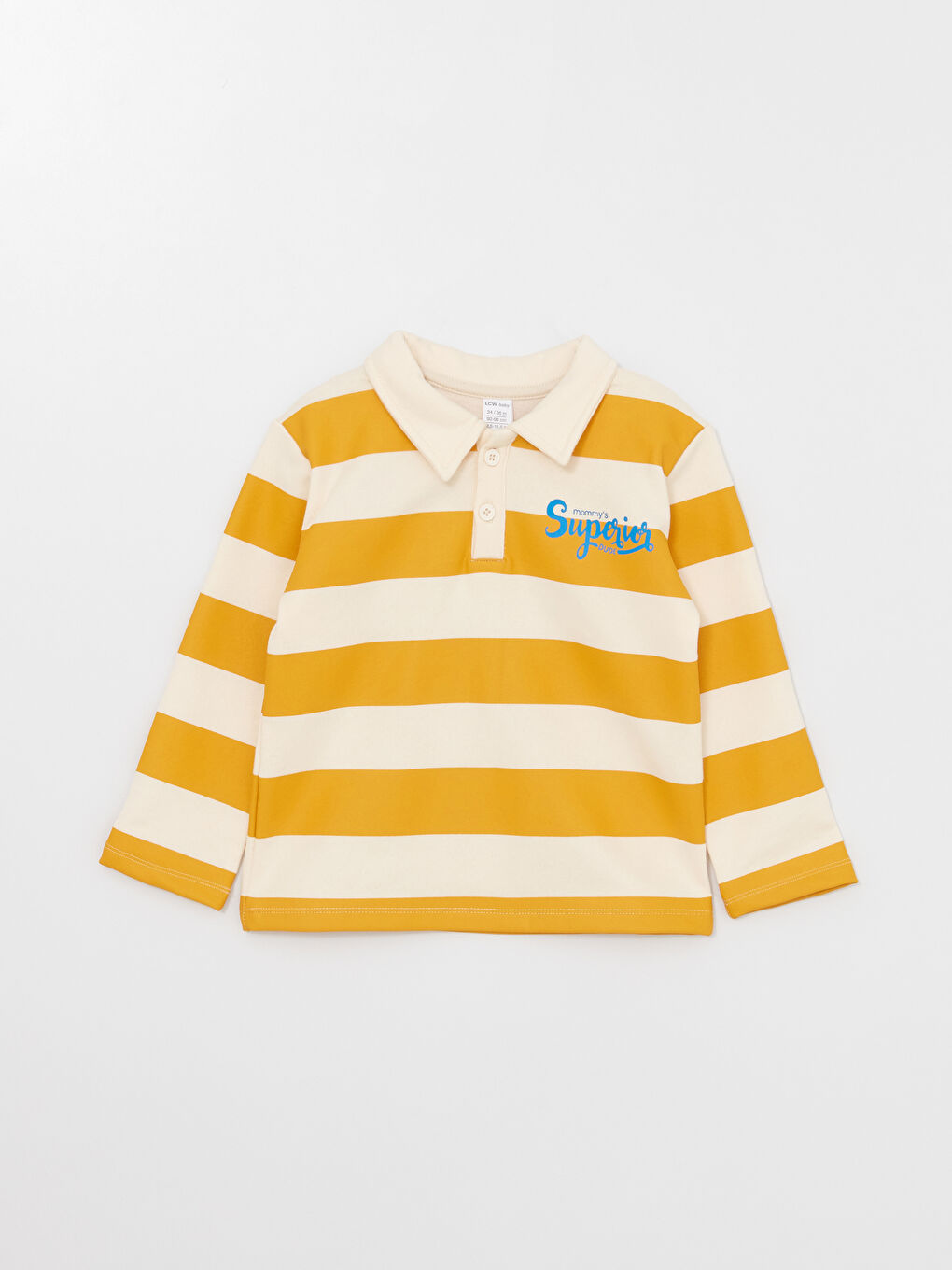 Sarı Polo Yaka Uzun Kollu Çizgili Erkek Bebek Sweatshirt-3
