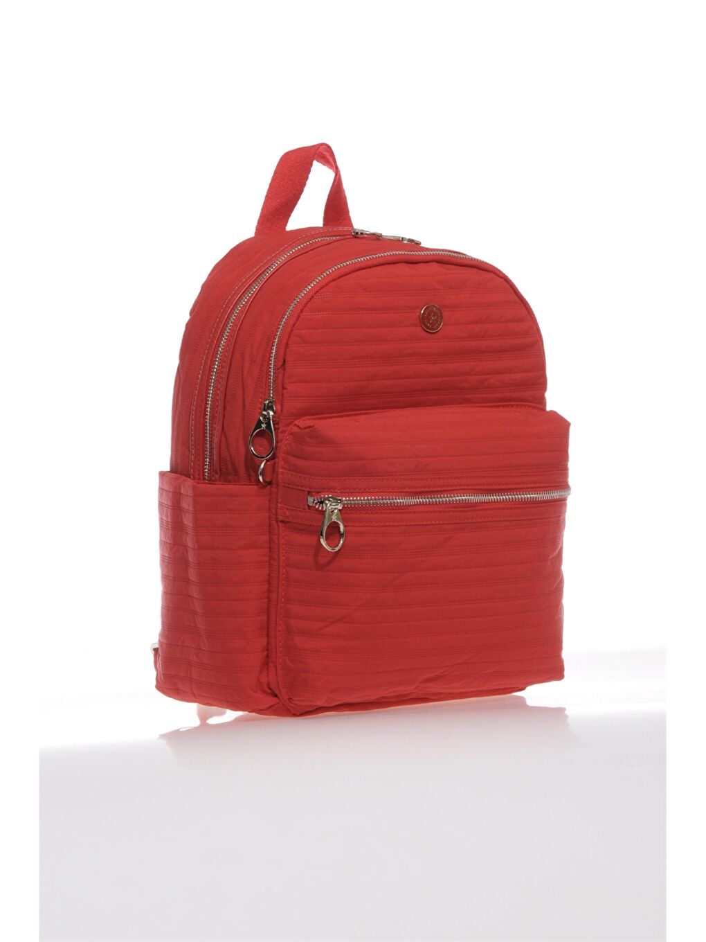 Kırmızı Kendinden Desenli Kadın Sırt Çantası-1