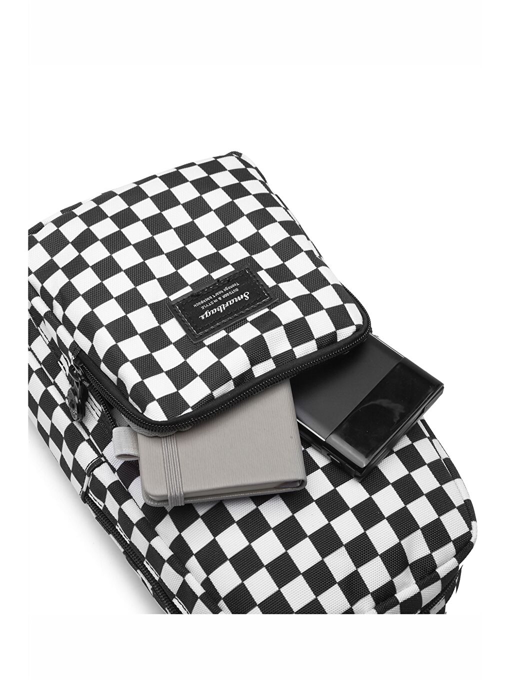 Siyah Dama Desenli Kadın Göğüs Çantası-5