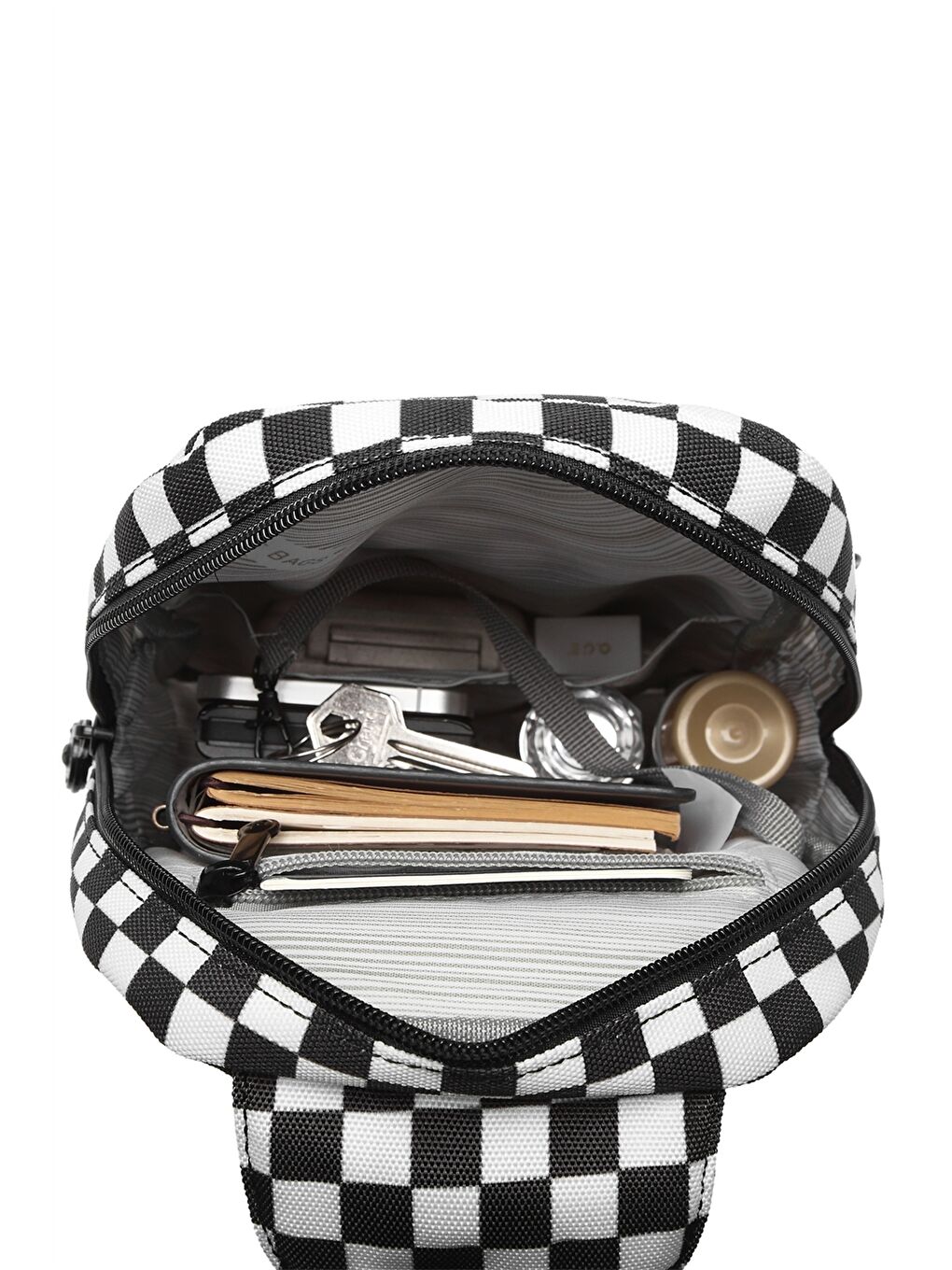 Siyah Dama Desenli Kadın Göğüs Çantası-8