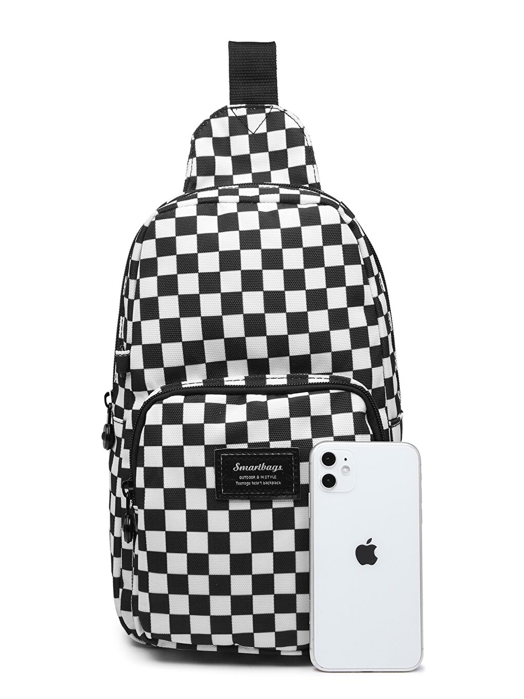 Siyah Dama Desenli Kadın Göğüs Çantası-9