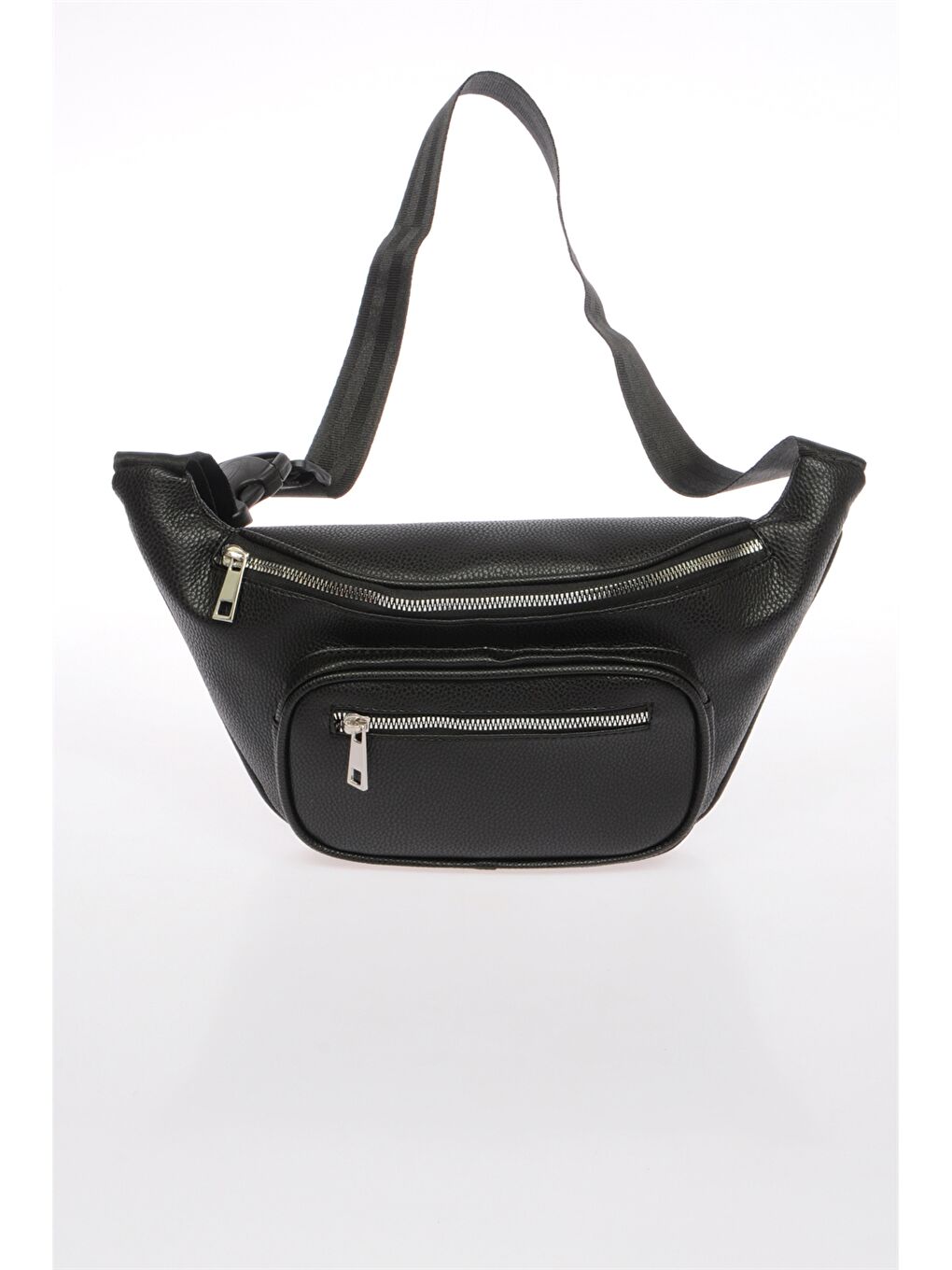 Siyah Deri Görünümlü Kadın Bel Çantası