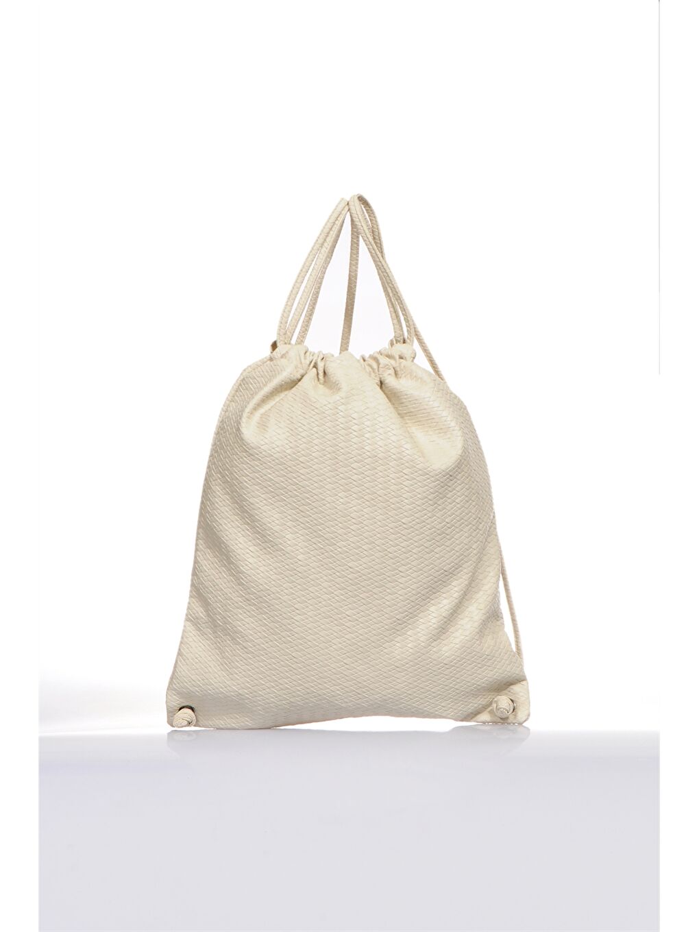 Ekru Kendinden Desenli Büzgülü Kadın Sırt Çantası