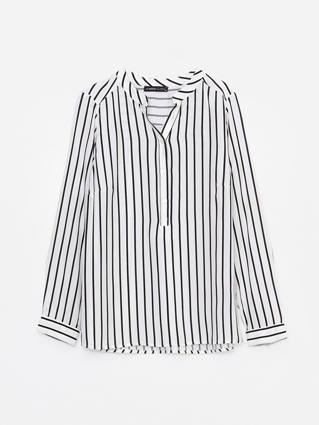 Siyah Kaçık Yaka Çizgili Uzun Kollu Kadın Bluz-5