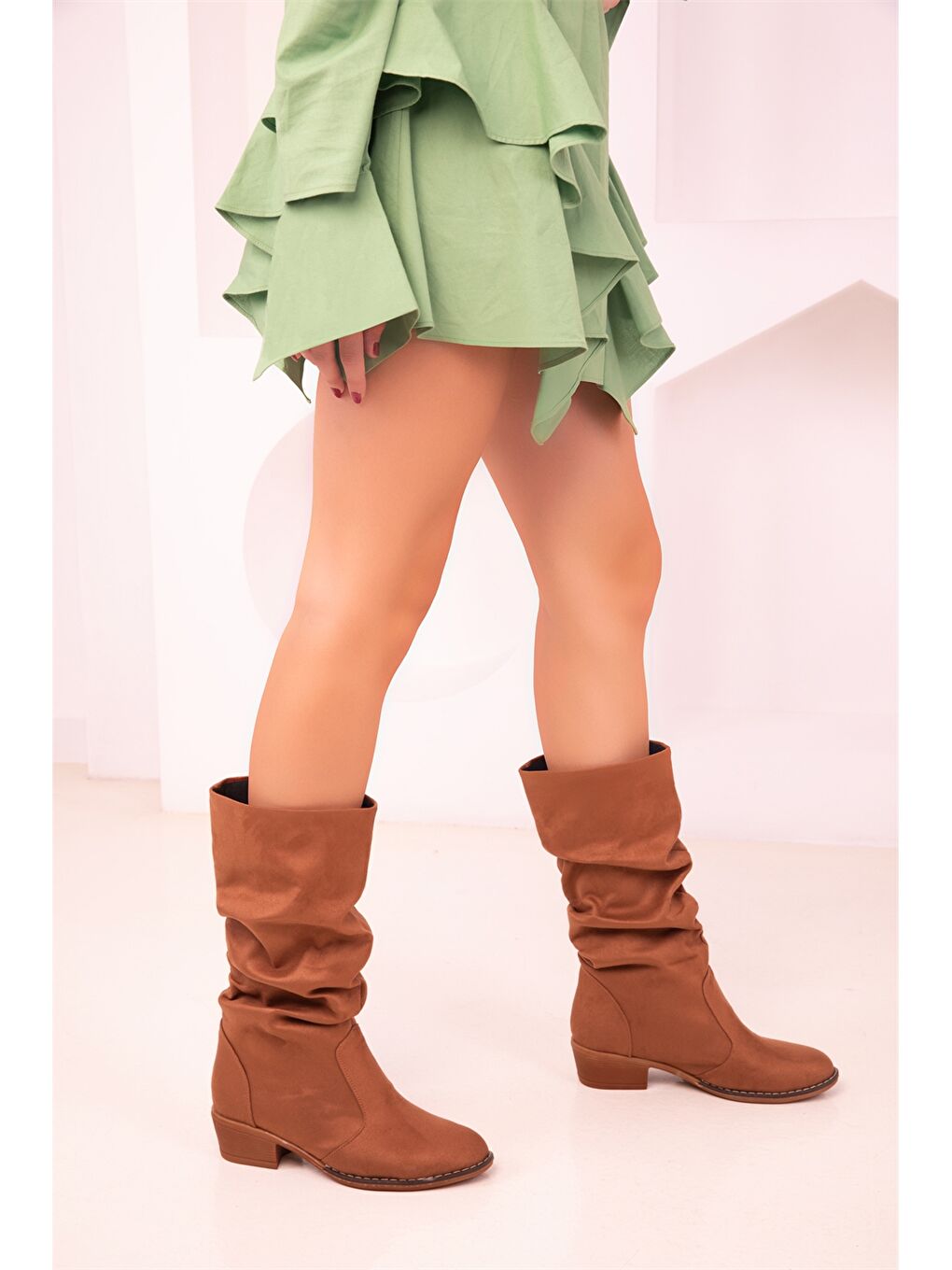 Ekru Süet Görünümlü Kadın Çizme-2