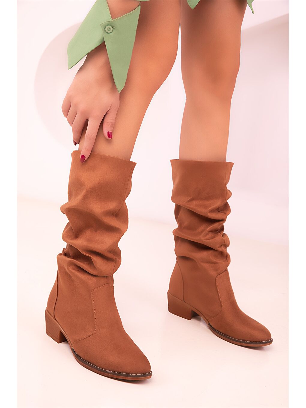 Ekru Süet Görünümlü Kadın Çizme-3