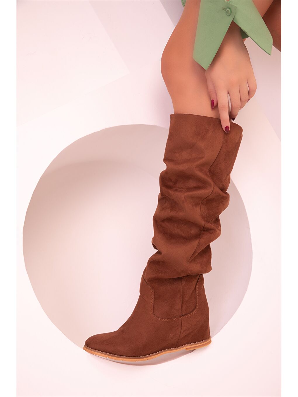 Ekru Karamel Çizme-4