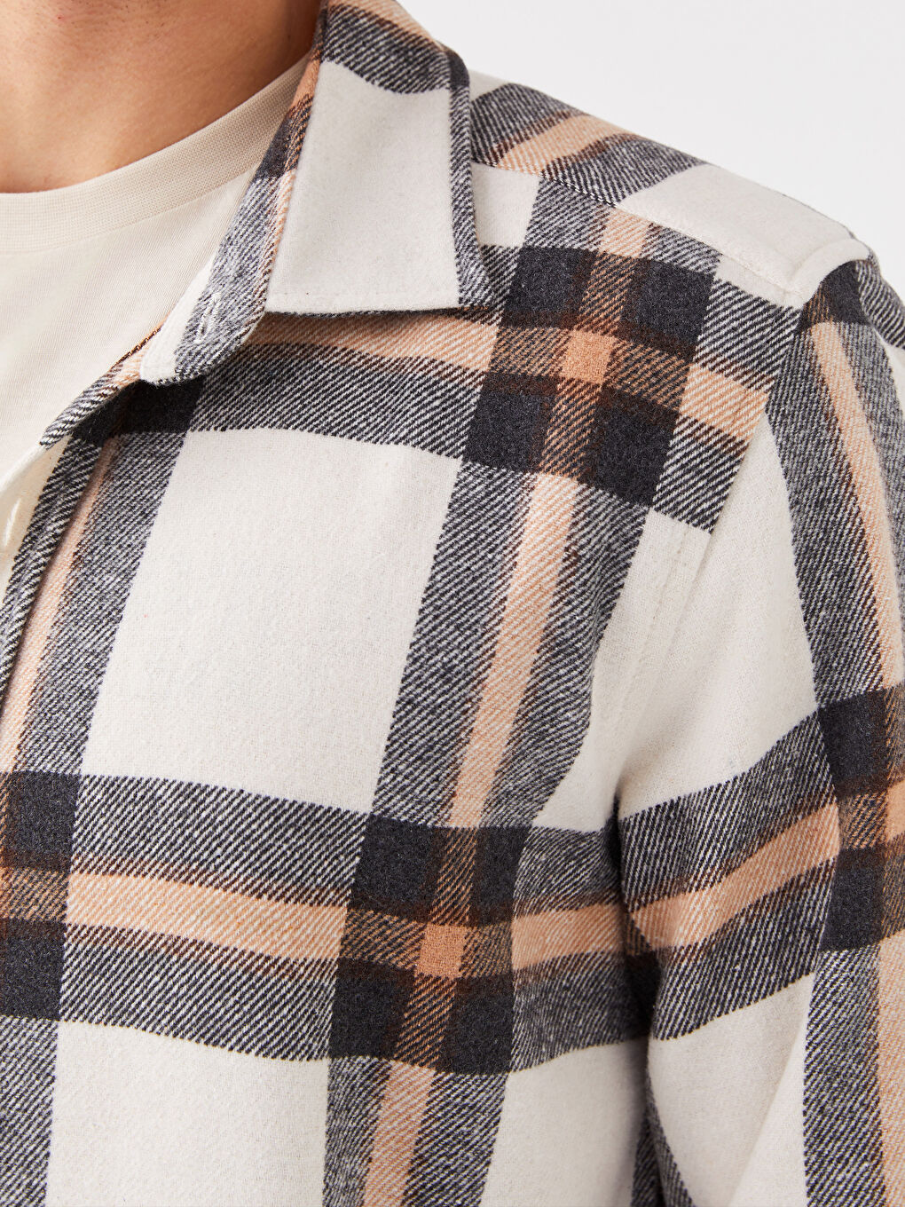 Bej Regular Fit Uzun Kollu Ekose Erkek Oduncu Gömlek-3