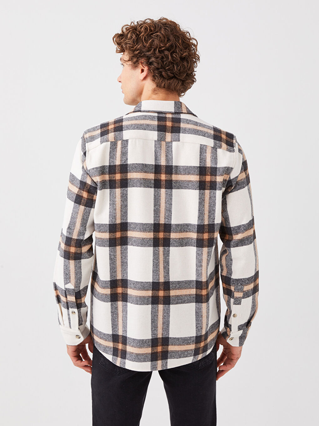 Bej Regular Fit Uzun Kollu Ekose Erkek Oduncu Gömlek-4