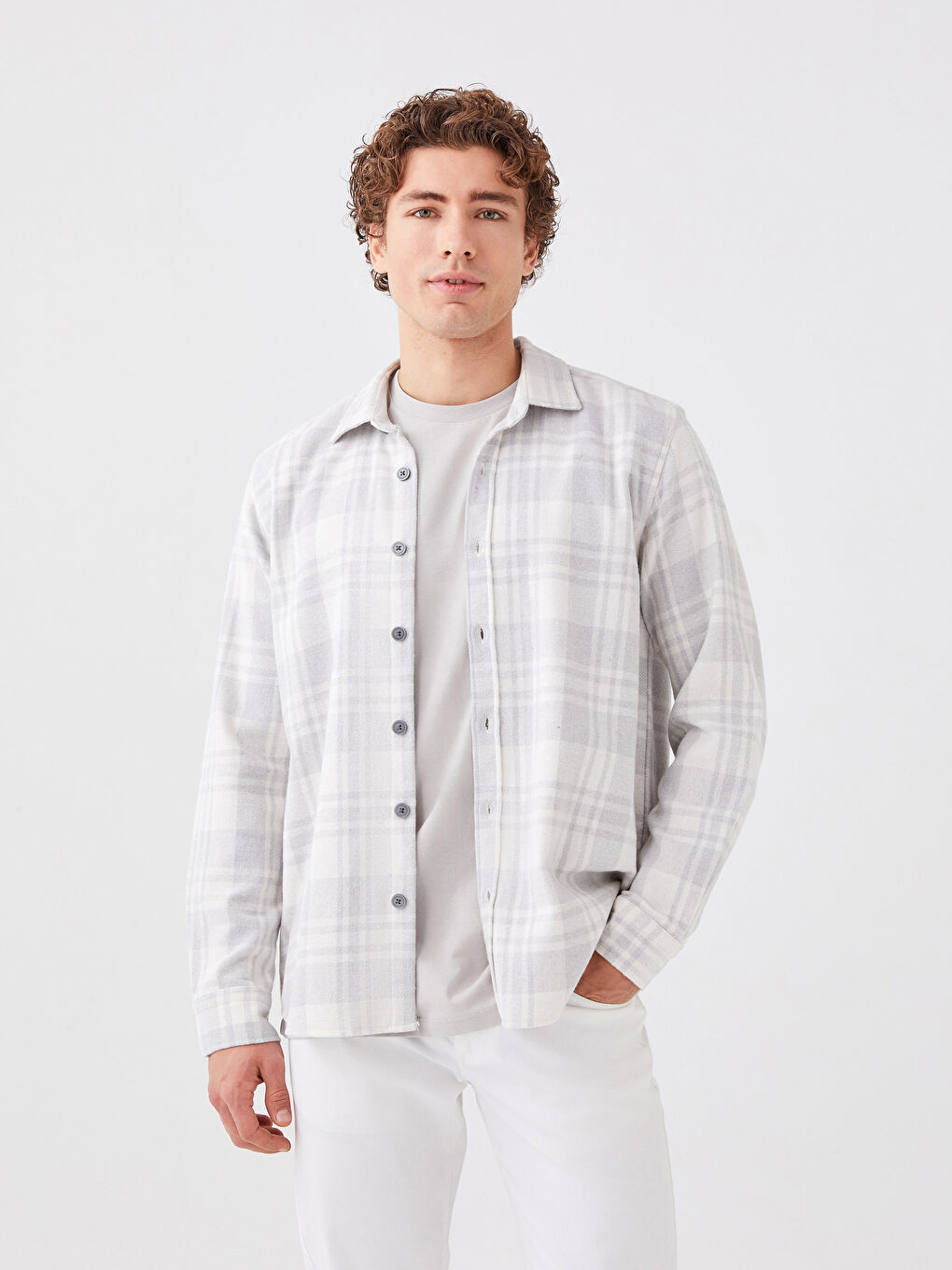 Gri Regular Fit Uzun Kollu Ekose Erkek Oduncu Gömlek