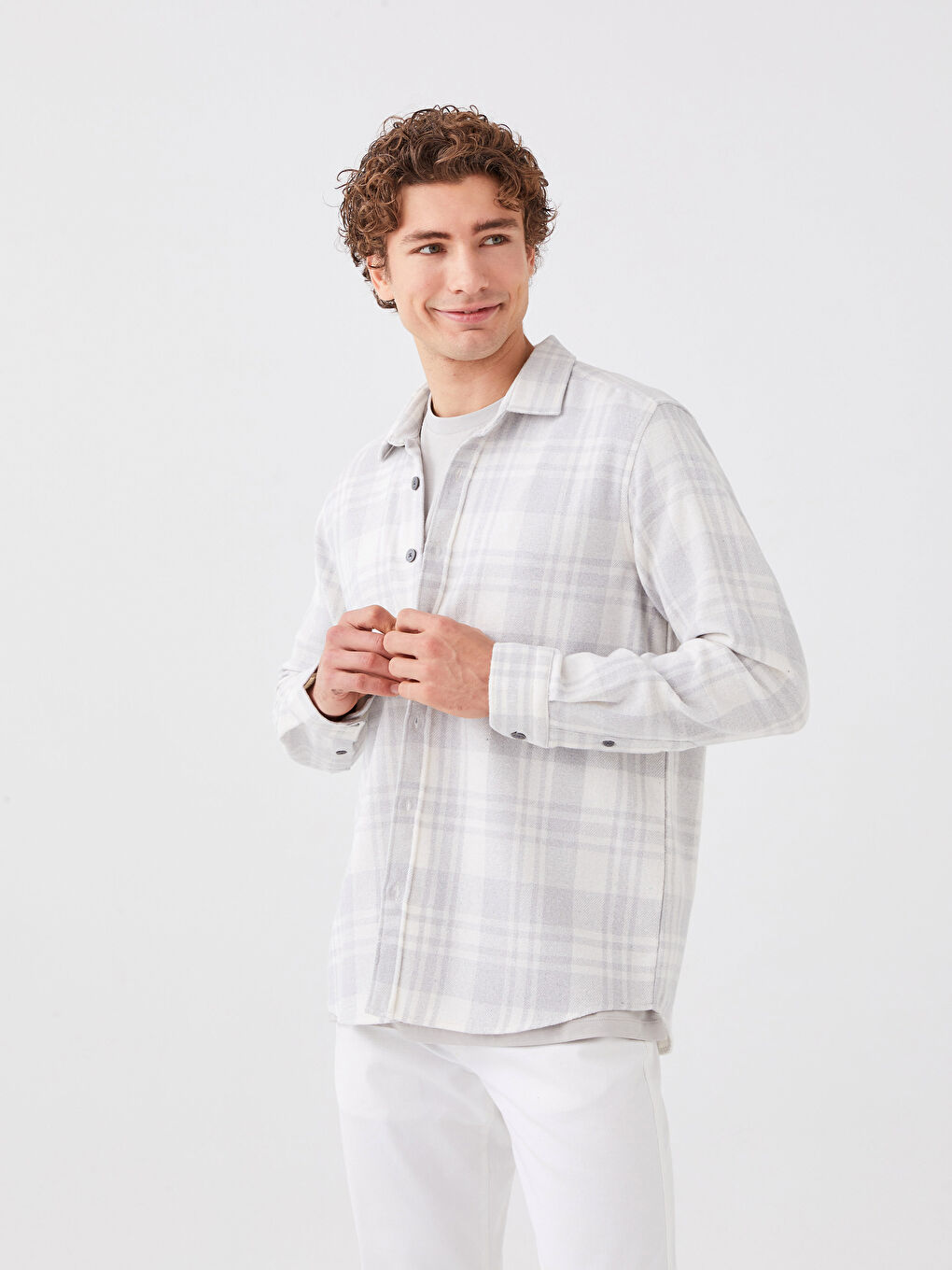 Gri Regular Fit Uzun Kollu Ekose Erkek Oduncu Gömlek-1