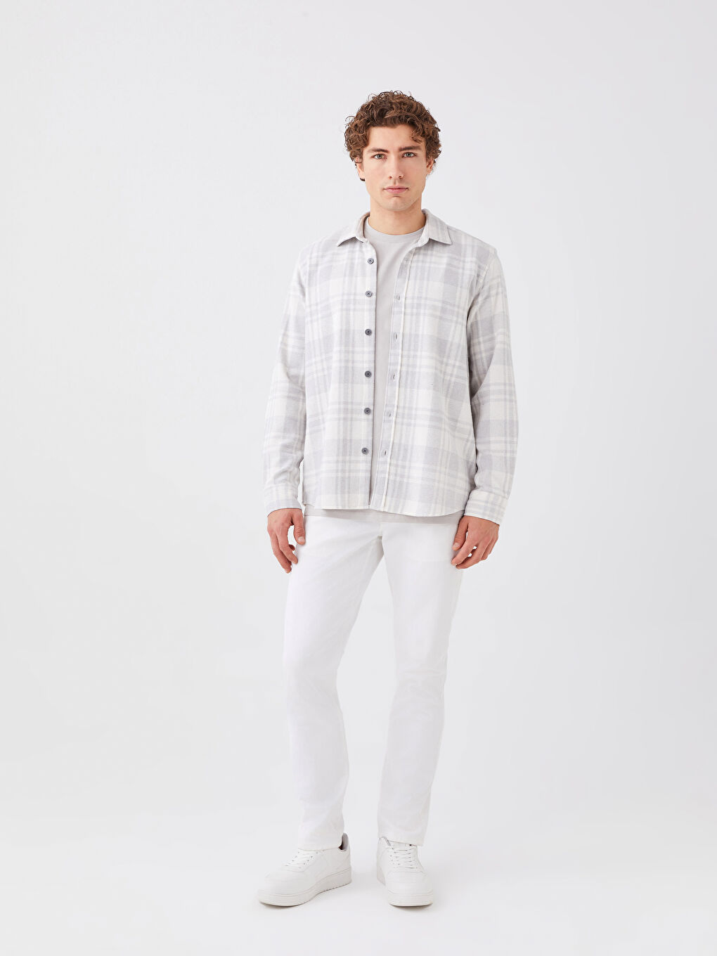 Gri Regular Fit Uzun Kollu Ekose Erkek Oduncu Gömlek-2