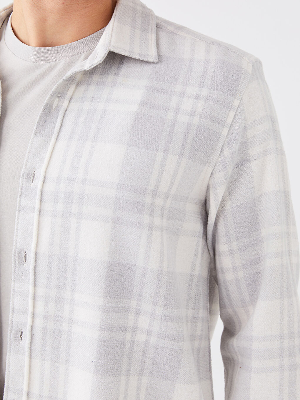 Gri Regular Fit Uzun Kollu Ekose Erkek Oduncu Gömlek-3