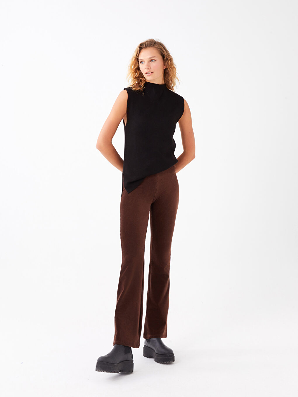 XSIDE Elastic Waist Tight Fit Spanish Leg Women's Trousers -W2JE50Z8-S6U