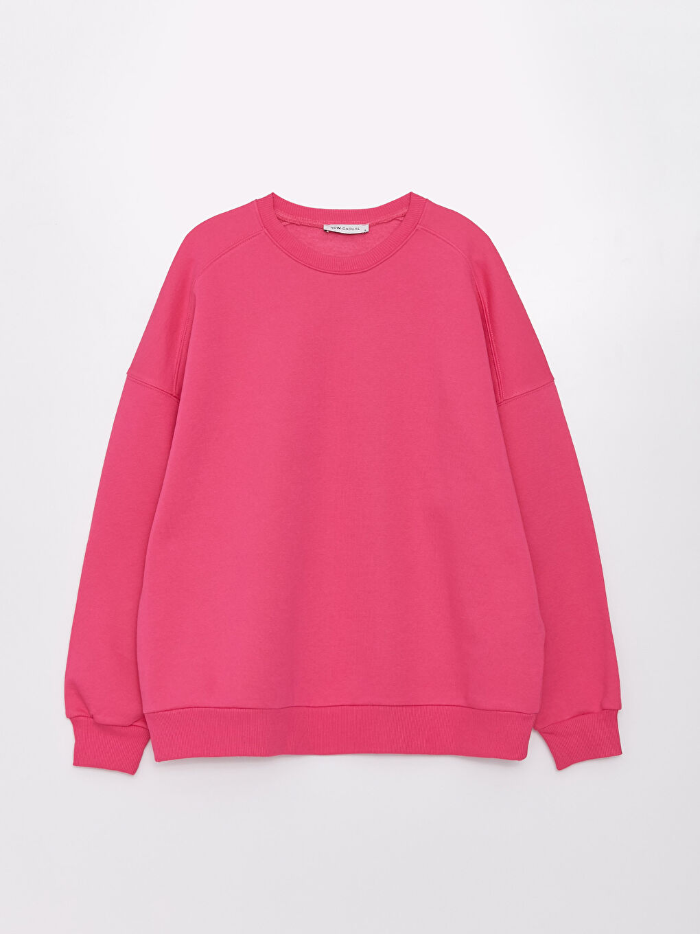 Fuşya Bisiklet Yaka Düz Kadın Kalın Sweatshirt-5