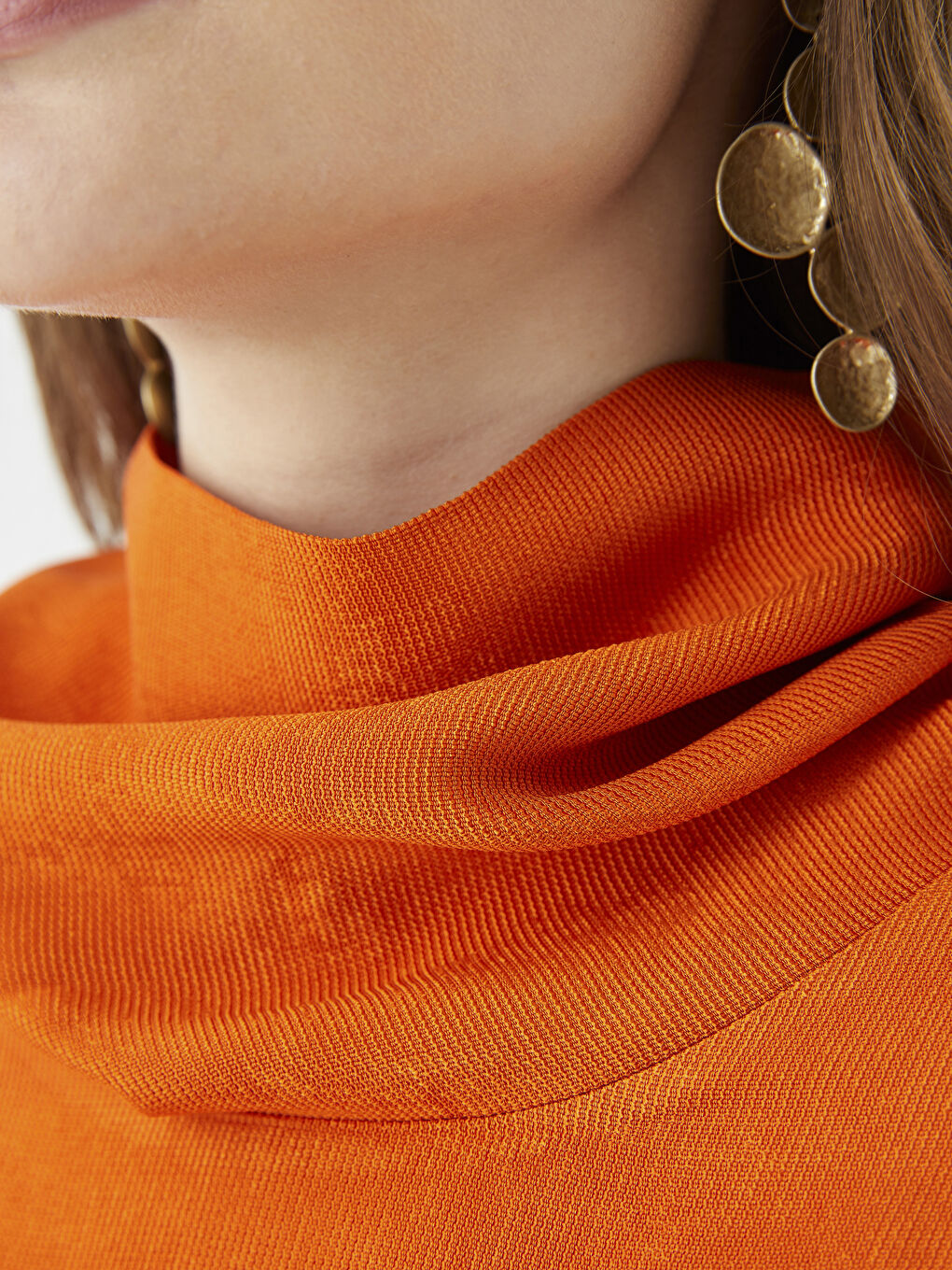 Turuncu Dik Yaka Düz Oversize Kadın Elbise-3