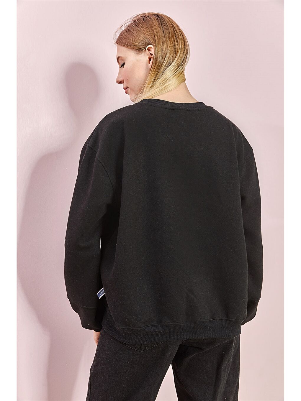 Sweat-shirt en Coton Uni à Manches Longues pour Femmes avec Col Rond-2